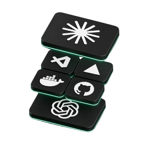 AI tool stack - Claude, Cursor, ChatGPT, Docker, GitHub, Vercel